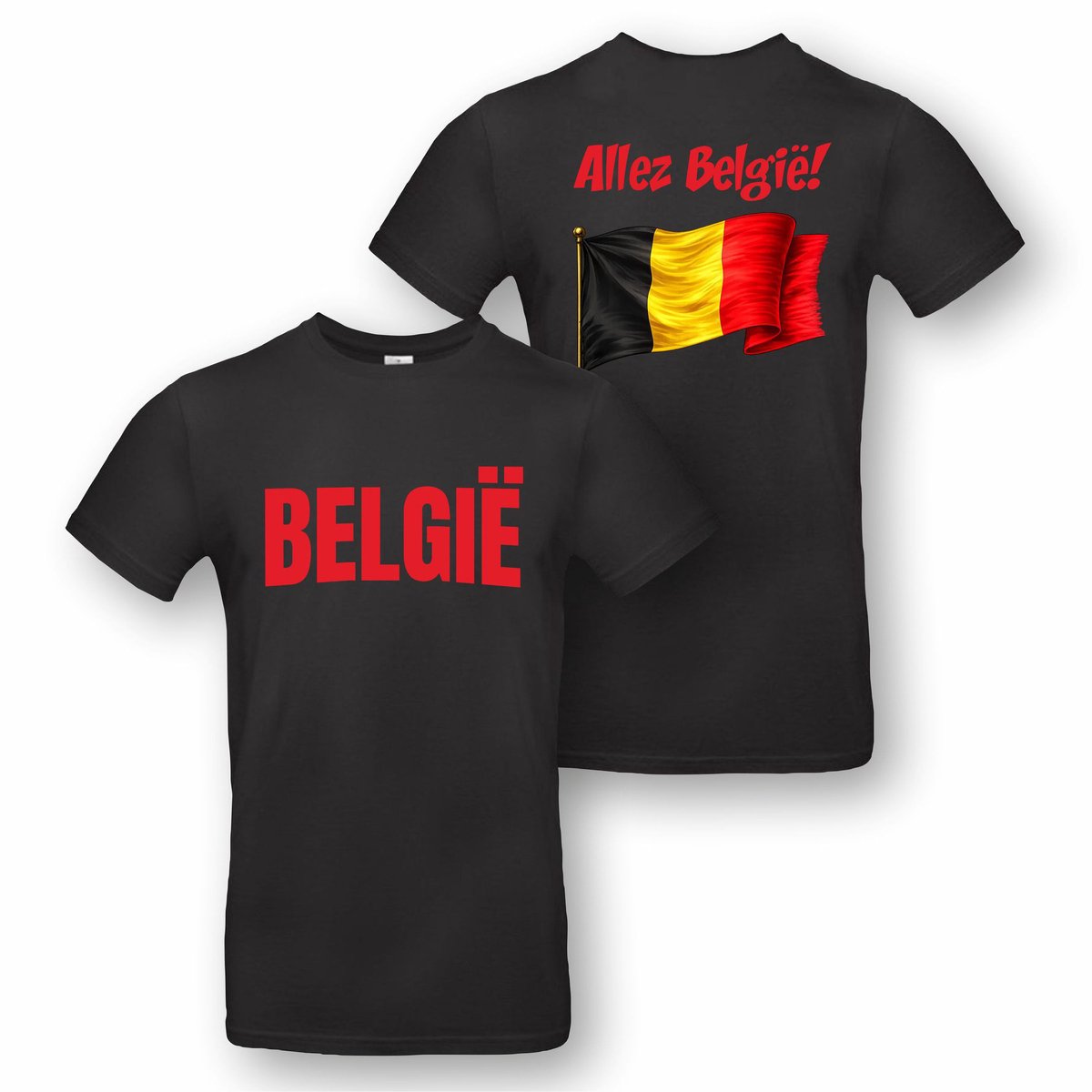 Zwart t-shirt met "België" en "Allez België" - maat S - WK 2026, shirt, België, rood, rode, voetbal, supporters, voetbalfan, belgique, maillot, unisex, cadeautje