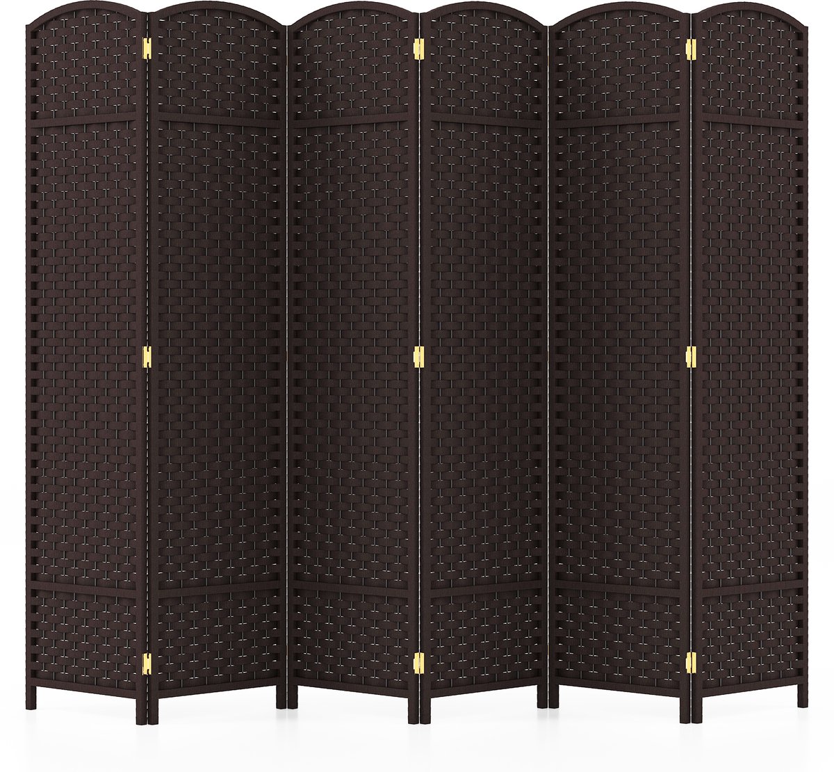 Costway Paravent, scheidingswand, ruimteverdeler met handgeweven textuur en massief houten frame, inklapbaar, inkijkbescherming voor woonkamer, slaapkamer, balkon, 240 x 170 cm (bruin)