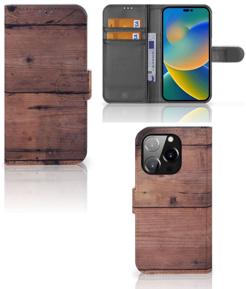iPhone 14 Pro Book Style Case Old Wood