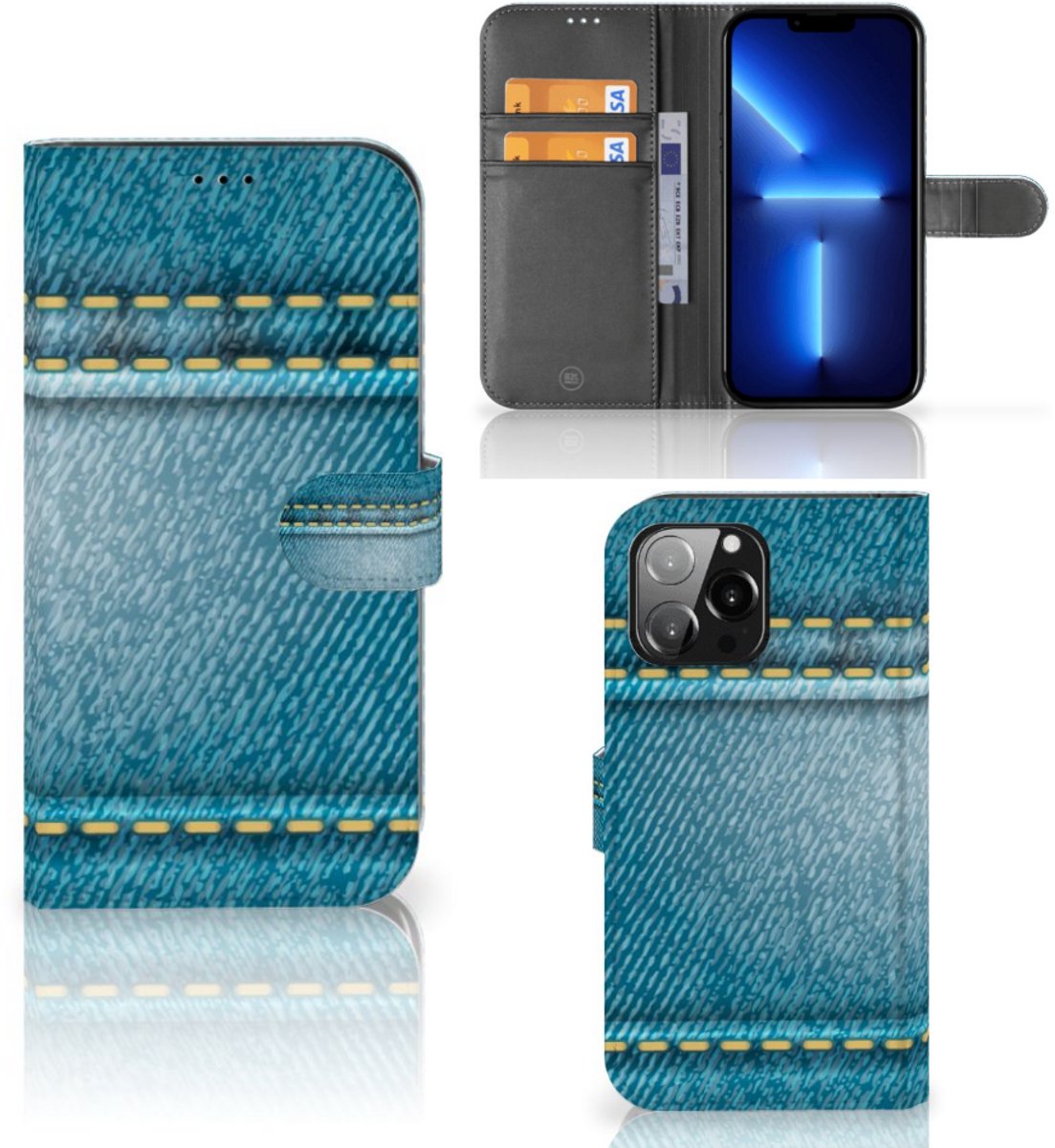 iPhone 13 Pro Max Wallet Case met Pasjes Jeans