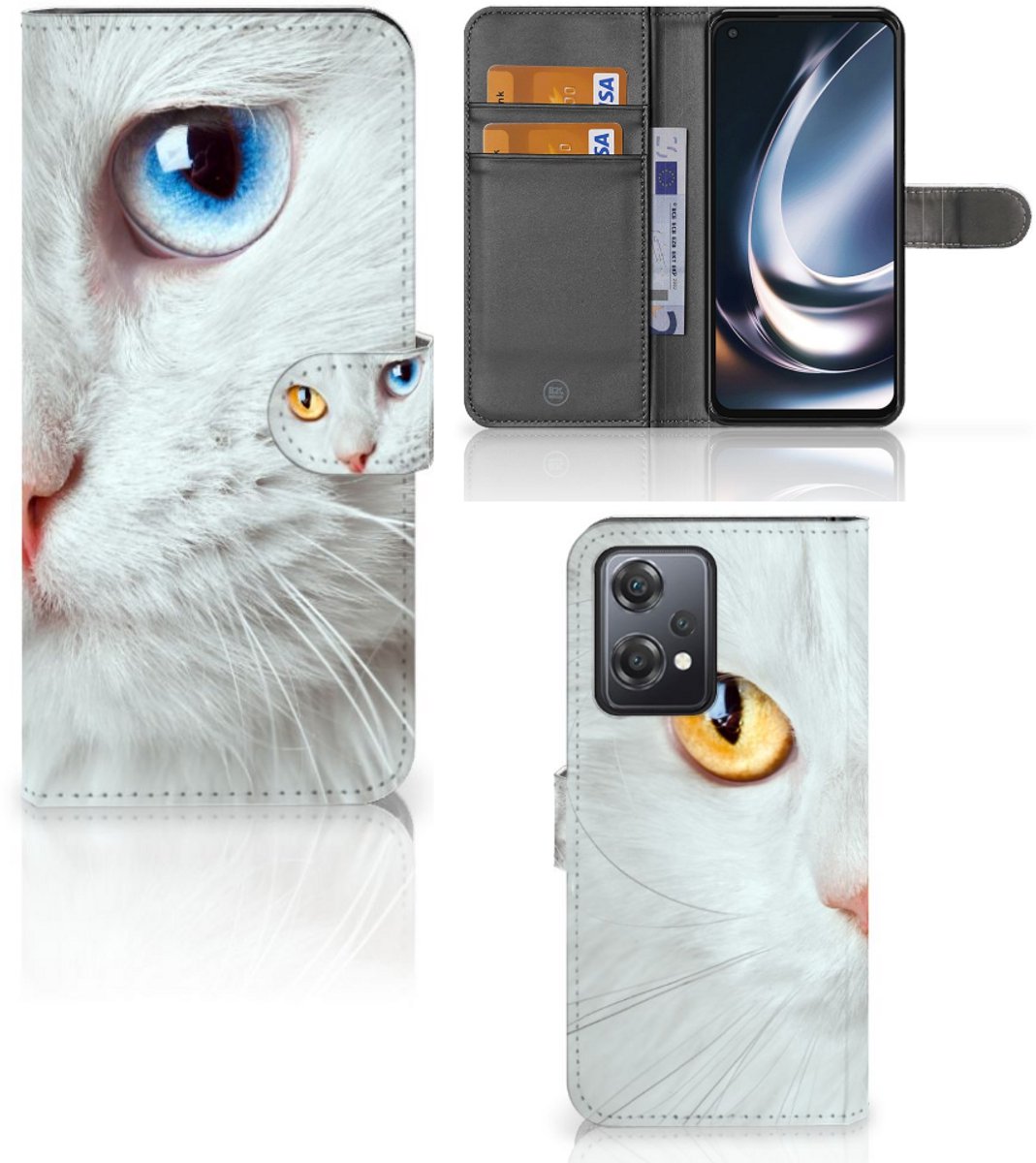 OnePlus Nord CE 2 Lite Telefoonhoesje met Pasjes Witte Kat