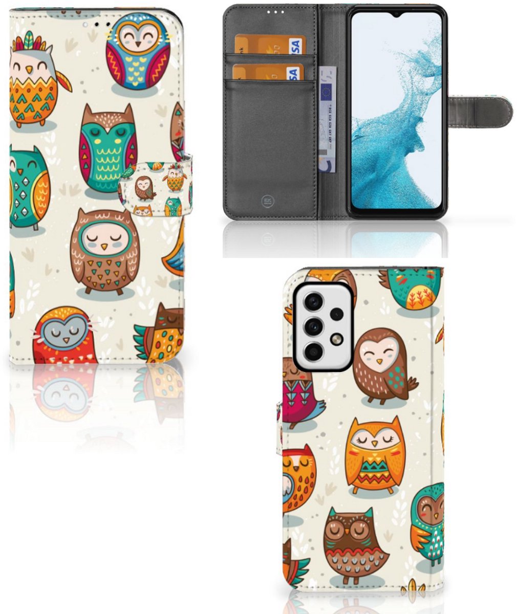 Samsung Galaxy A23 Telefoonhoesje met Pasjes Vrolijke Uilen