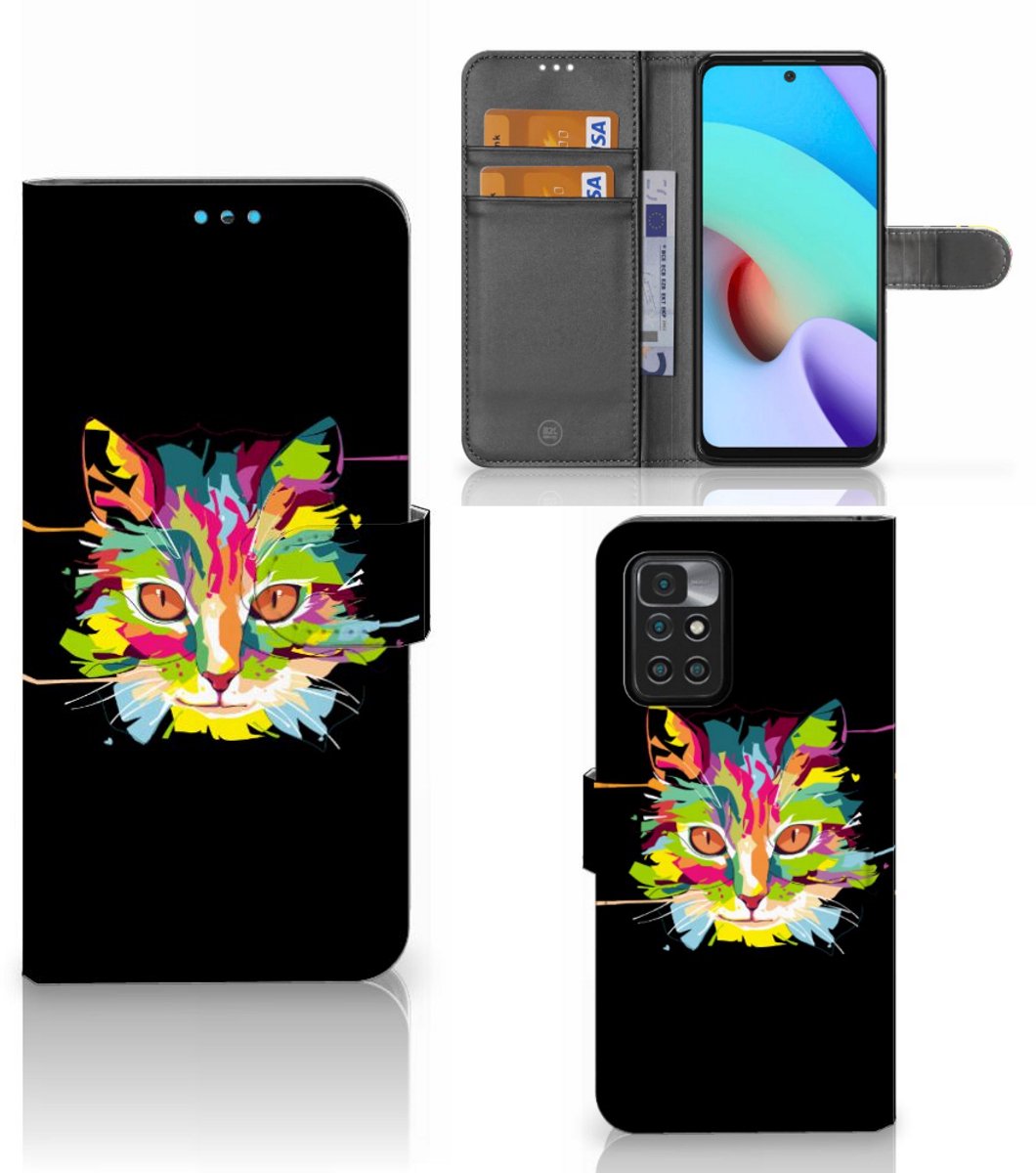 Book Case voor Xiaomi Redmi 10 Leuk Hoesje Cat Color
