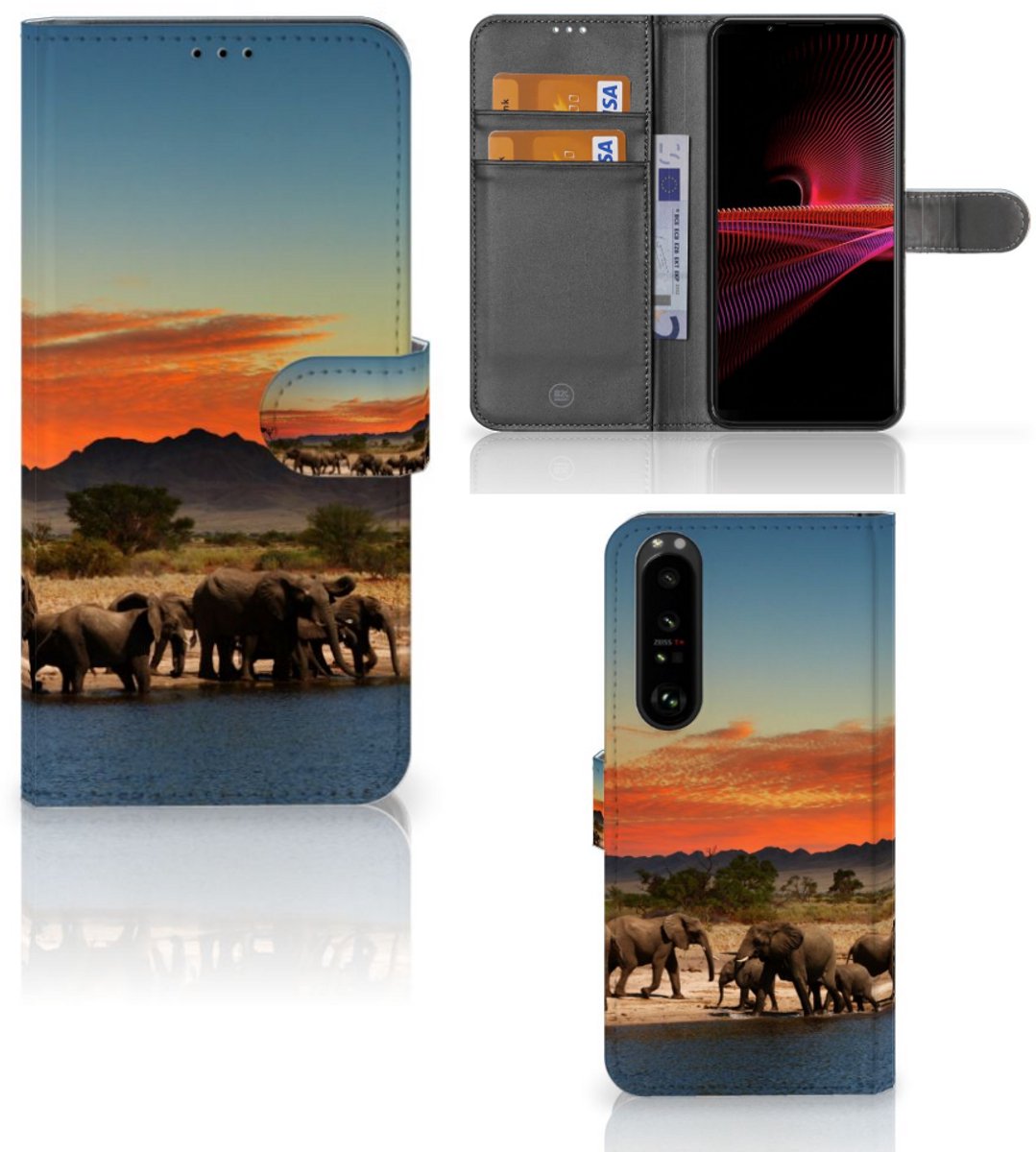 Sony Xperia 1 III Telefoonhoesje met Pasjes Olifanten