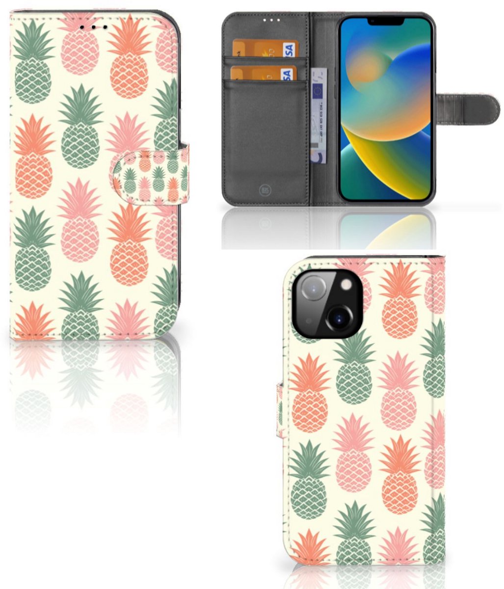 Boekhoesje voor Apple iPhone 14 Book Cover Ananas