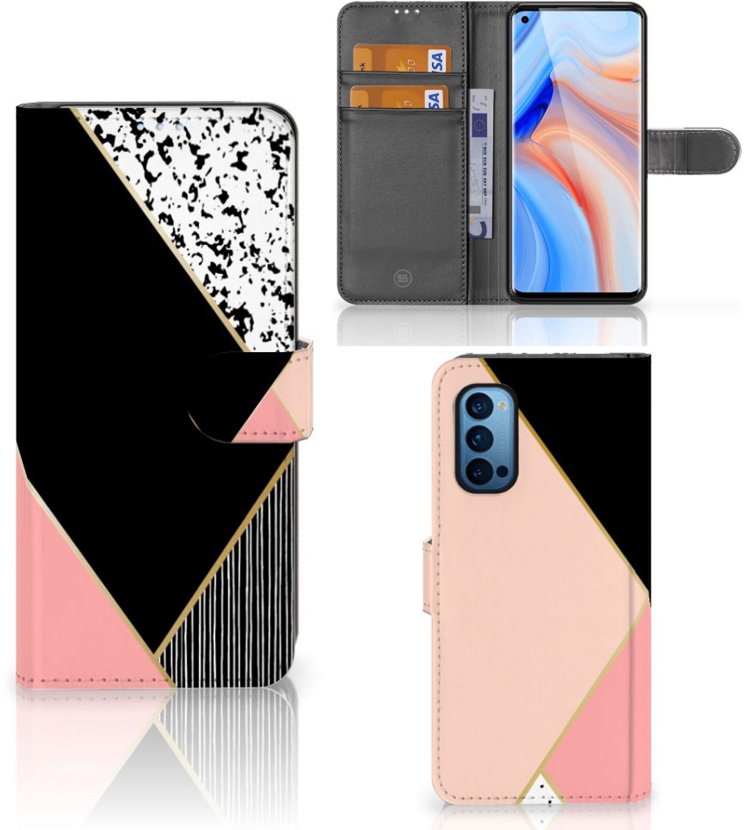 Book Case voor OPPO Reno 4 Pro 5G Book Case Zwart Roze Vormen