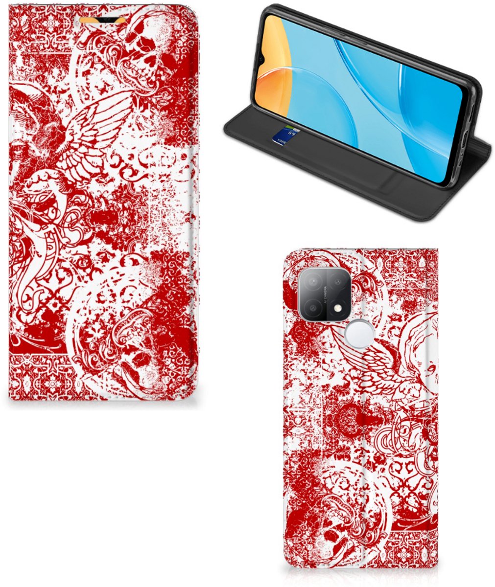 Mobiel BookCase OPPO A15 Angel Skull Rood