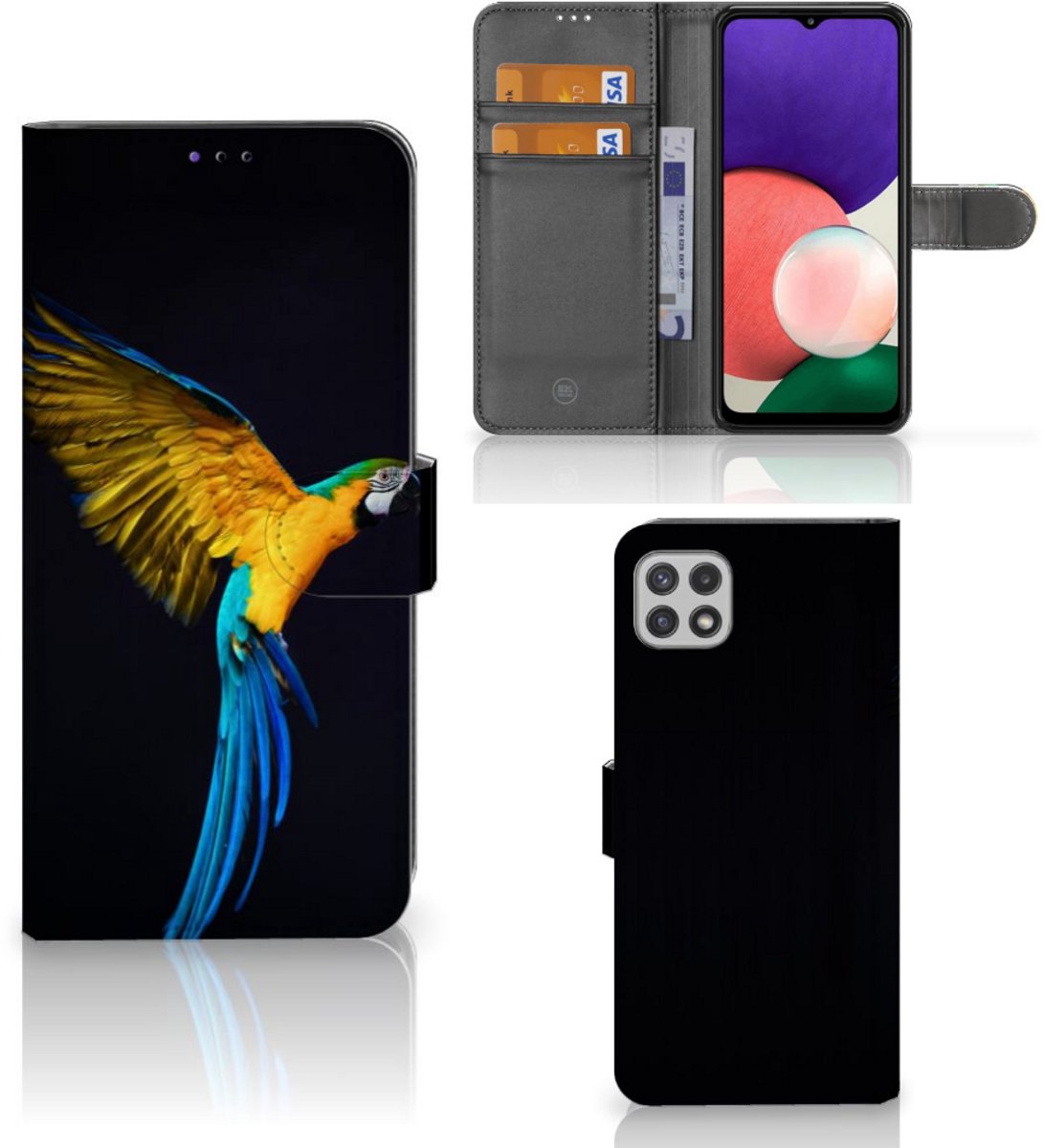 Samsung Galaxy A22 5G Telefoonhoesje met Pasjes Papegaai