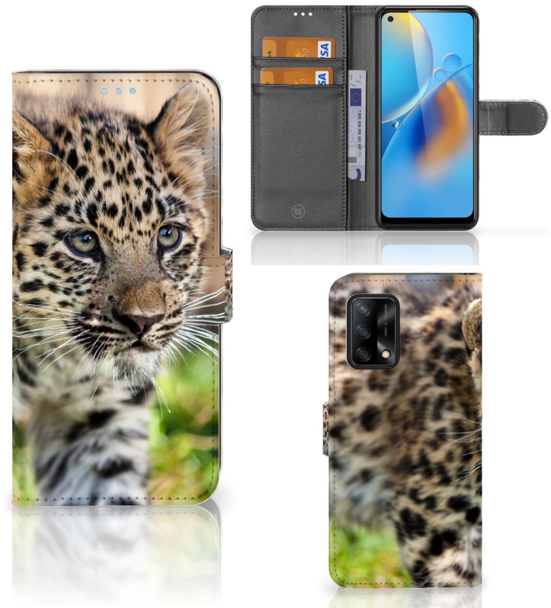 OPPO A74 4G Telefoonhoesje met Pasjes Baby Luipaard