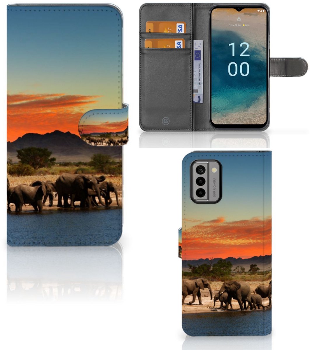 Nokia G22 Telefoonhoesje met Pasjes Olifanten