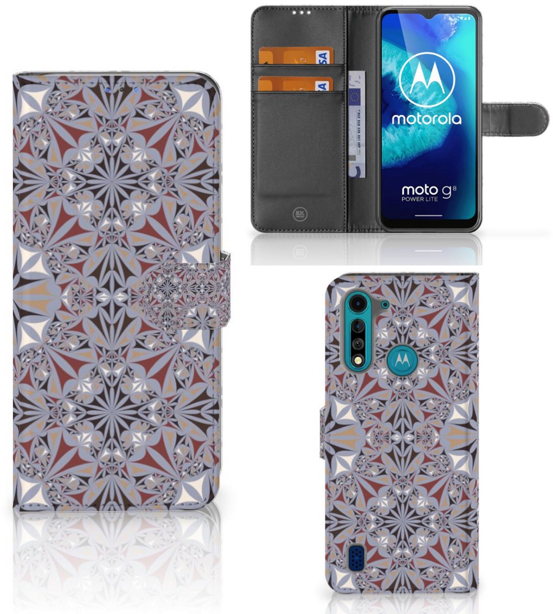 Motorola G8 Power Lite Bookcase Flower Tiles
