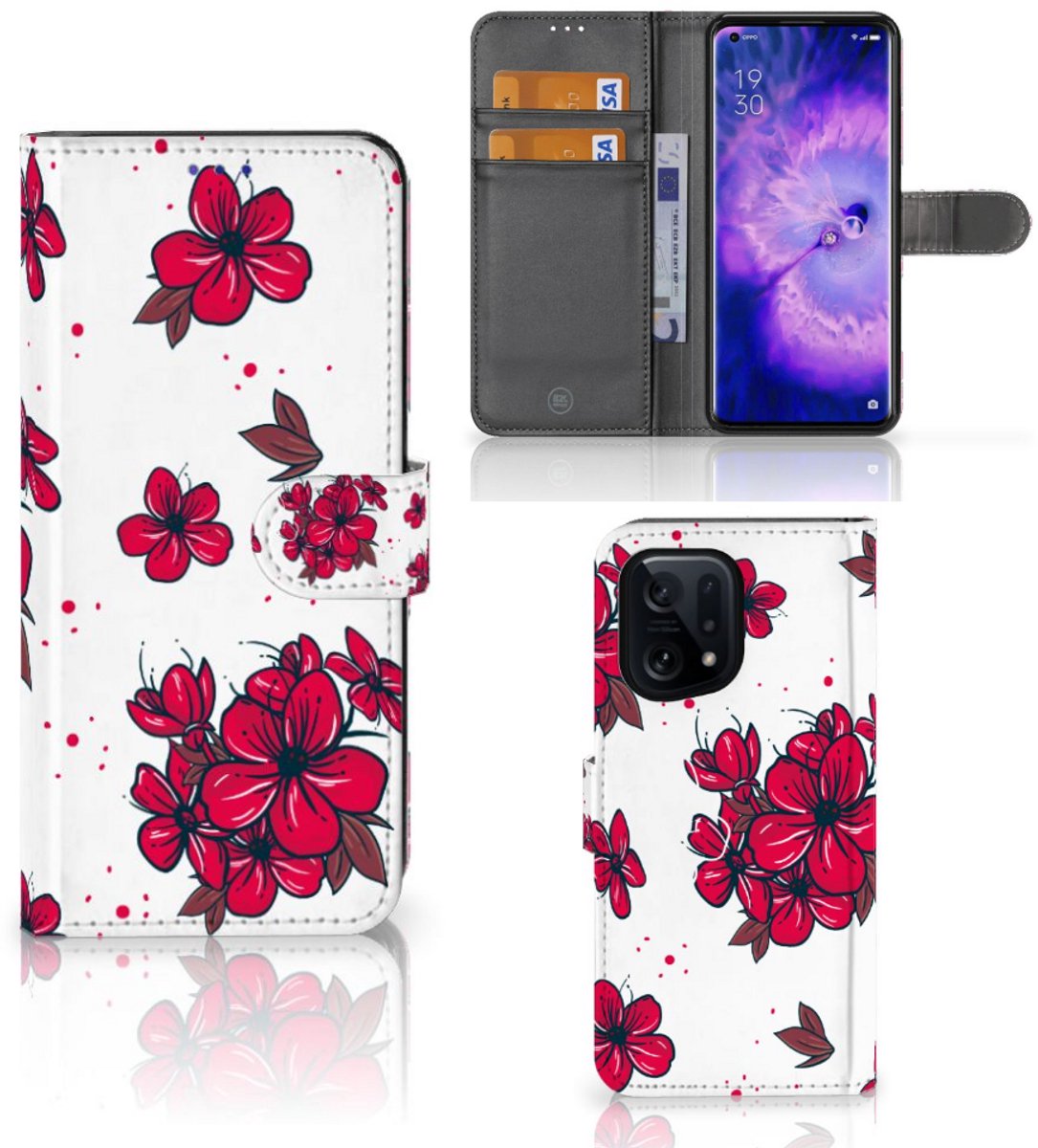Book Case voor OPPO Find X5 Hoesje Blossom Red