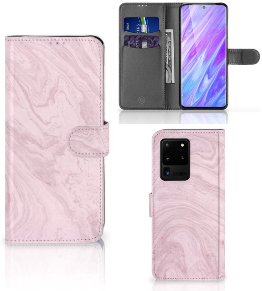 Samsung Galaxy S20 Ultra Bookcase Marble Pink - Origineel Cadeau Vriendin