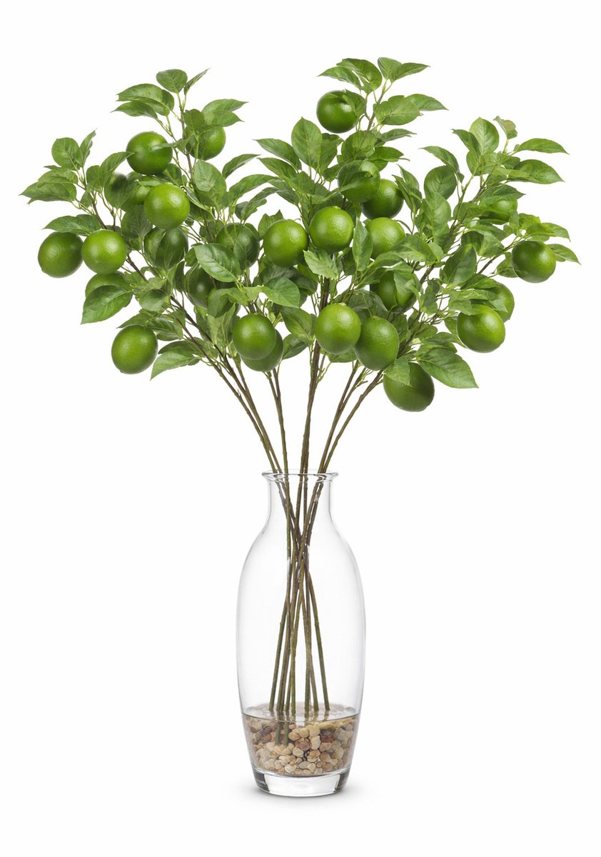 Bellatio Design Kunstbloem citrusfruit tak - 4x - limoen - 60 cm - groen - kunst zijdebloemen - limoentak