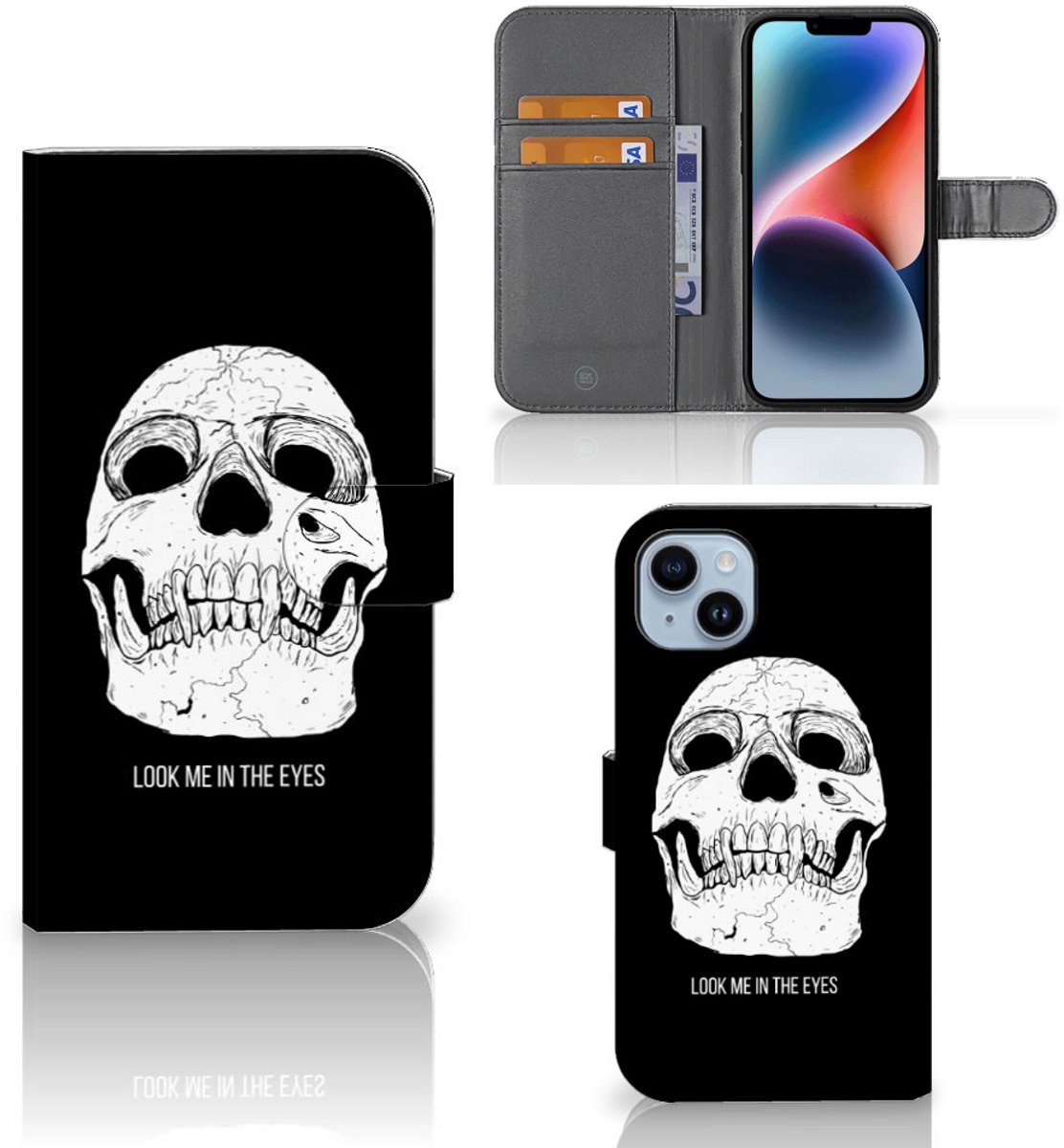 Book Case voor Telefoonhoesje met Naam iPhone 15 Plus Skull Eyes