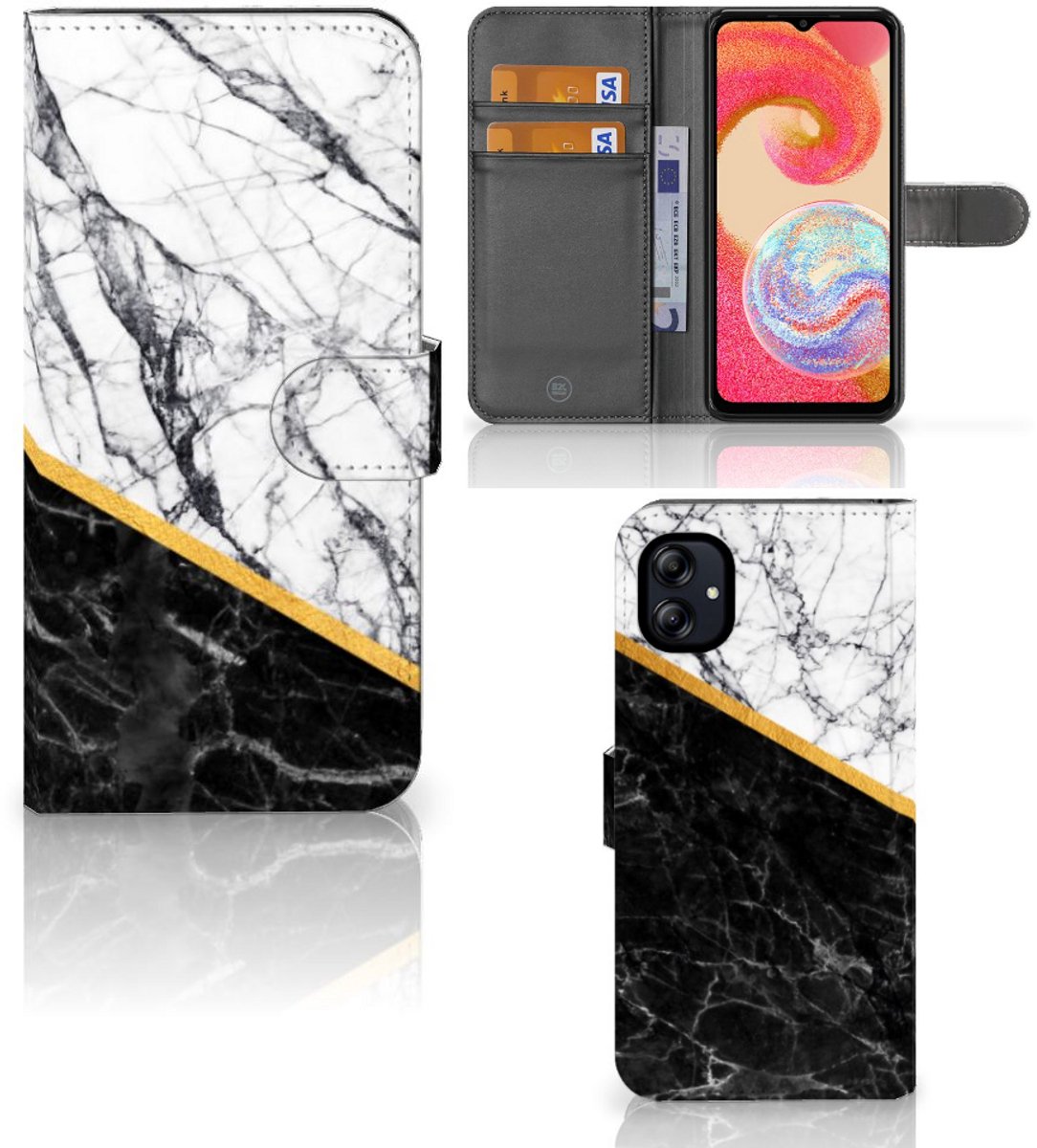 Book Case voor Samsung Galaxy A04e Bookcase Marmer Wit Zwart - Origineel Cadeau Man