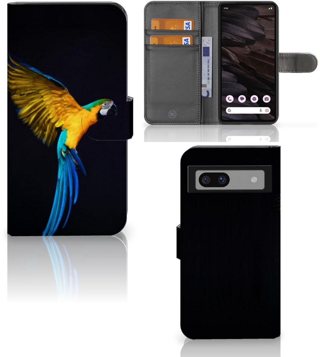 Google Pixel 7A Telefoonhoesje met Pasjes Papegaai