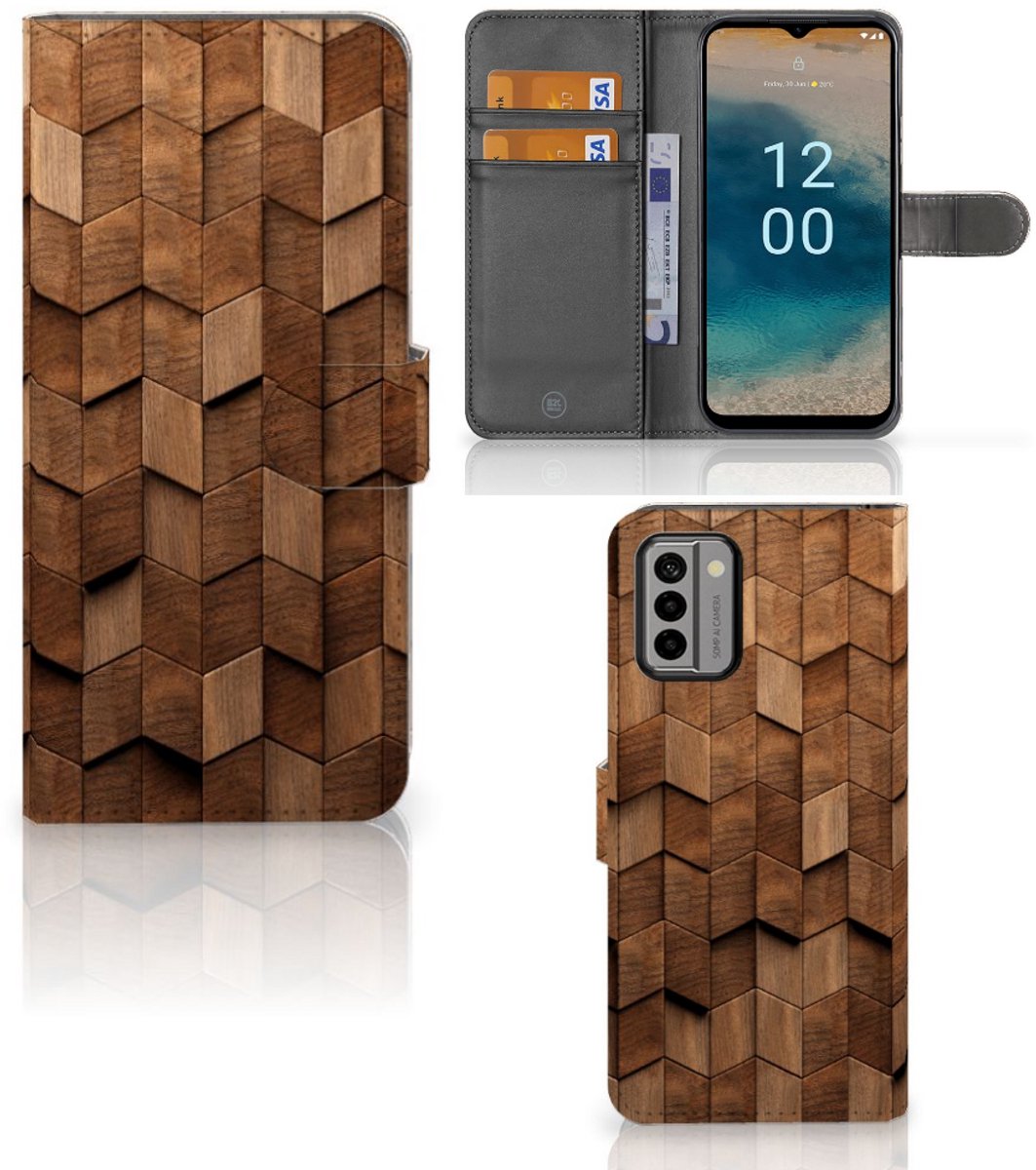 Book Style Case voor Nokia G22 Wooden Cubes