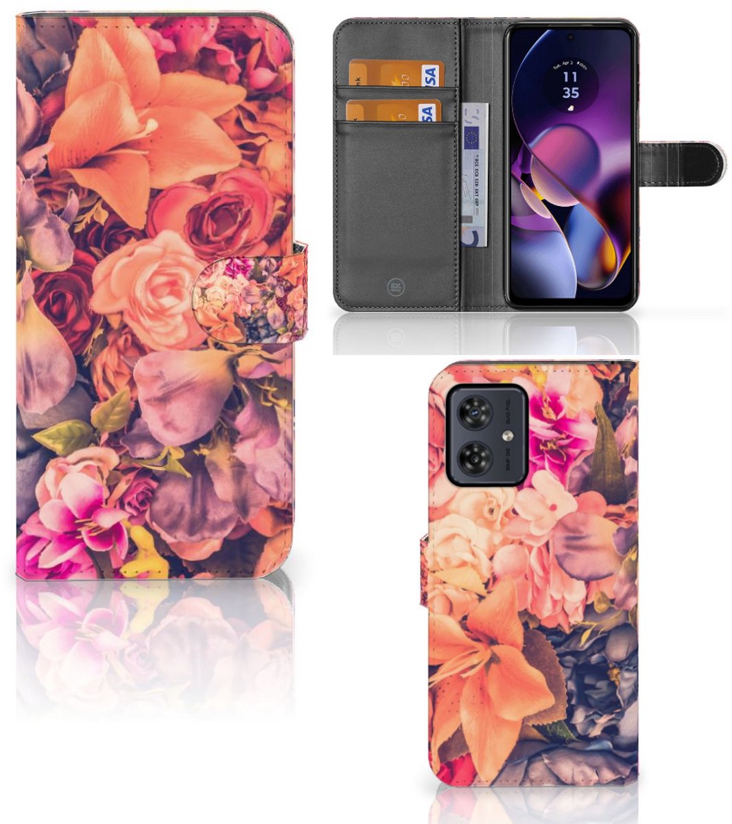 Book Case voor Motorola Moto G54 Hoesje Bosje Bloemen