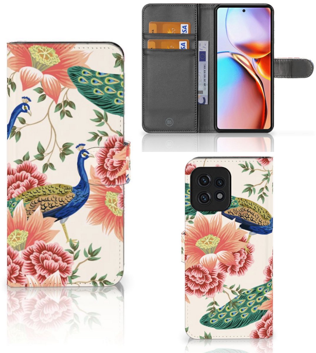 Book Case voor Telefoonhoesje met Pasjes voor Motorola Edge 40 Pro Pink Peacock