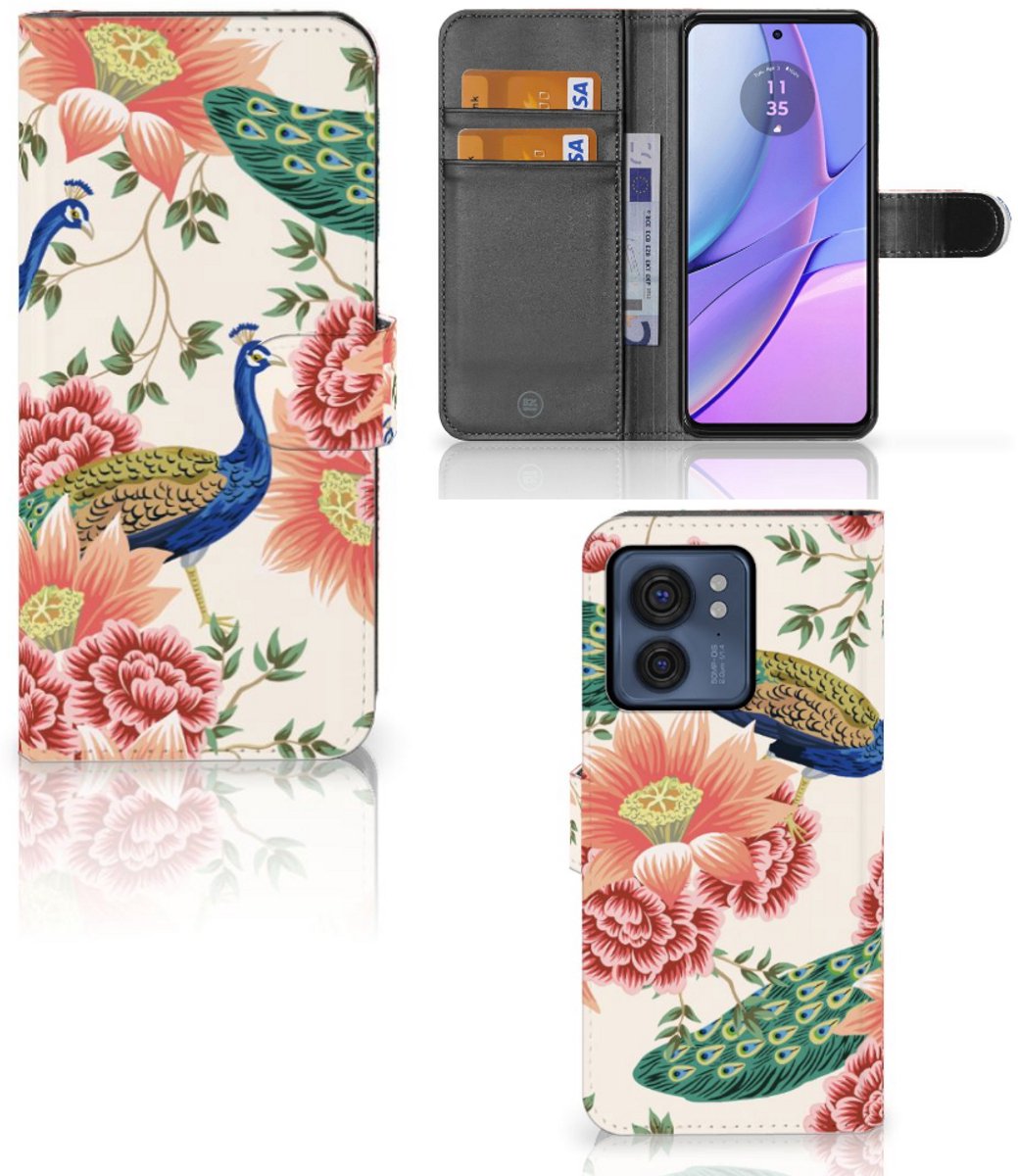 Telefoonhoesje met Pasjes voor Motorola Edge 40 Pink Peacock