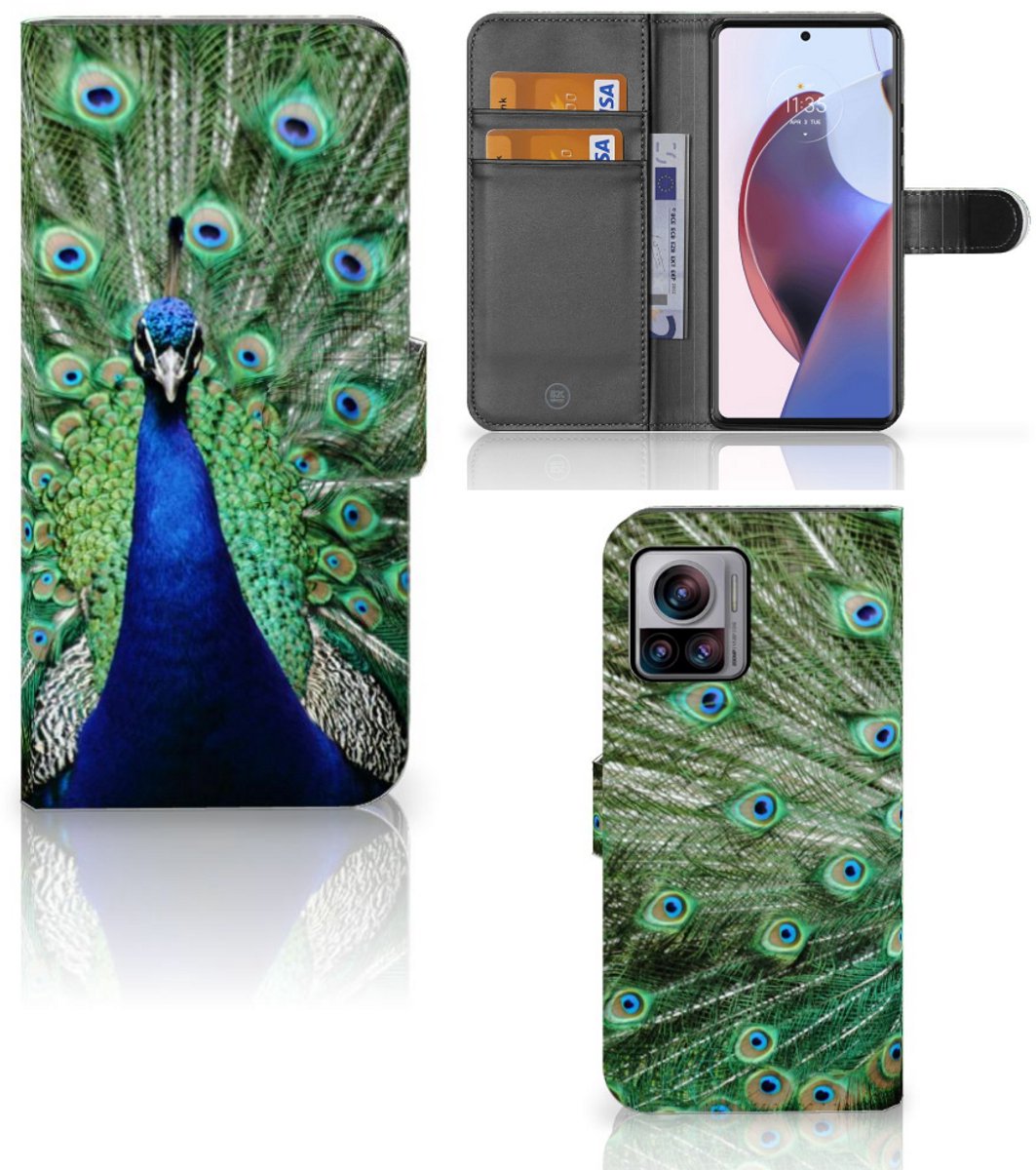Motorola Edge 30 Ultra Telefoonhoesje met Pasjes Pauw
