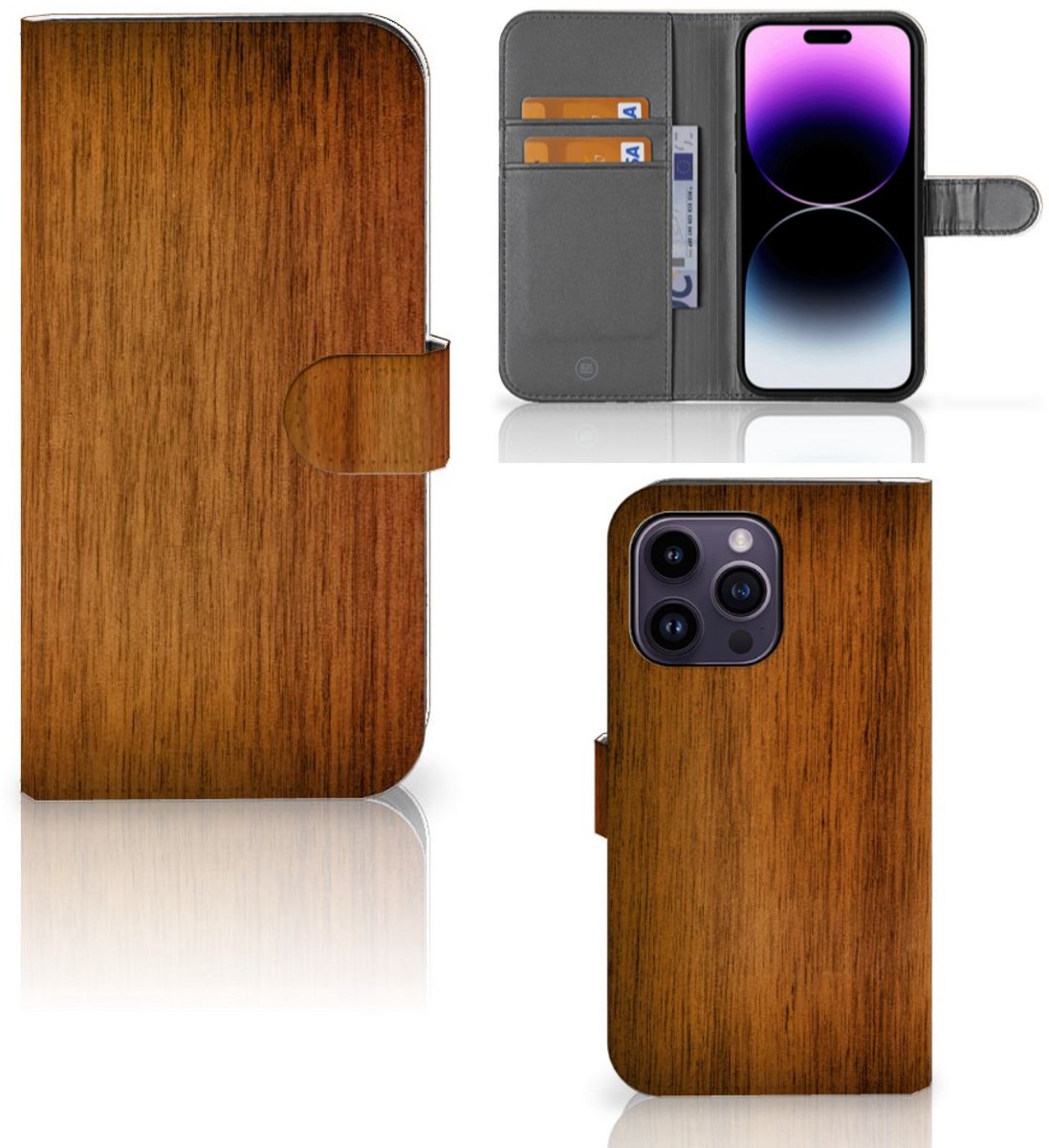 iPhone 15 Pro Max Book Style Case Donker Hout