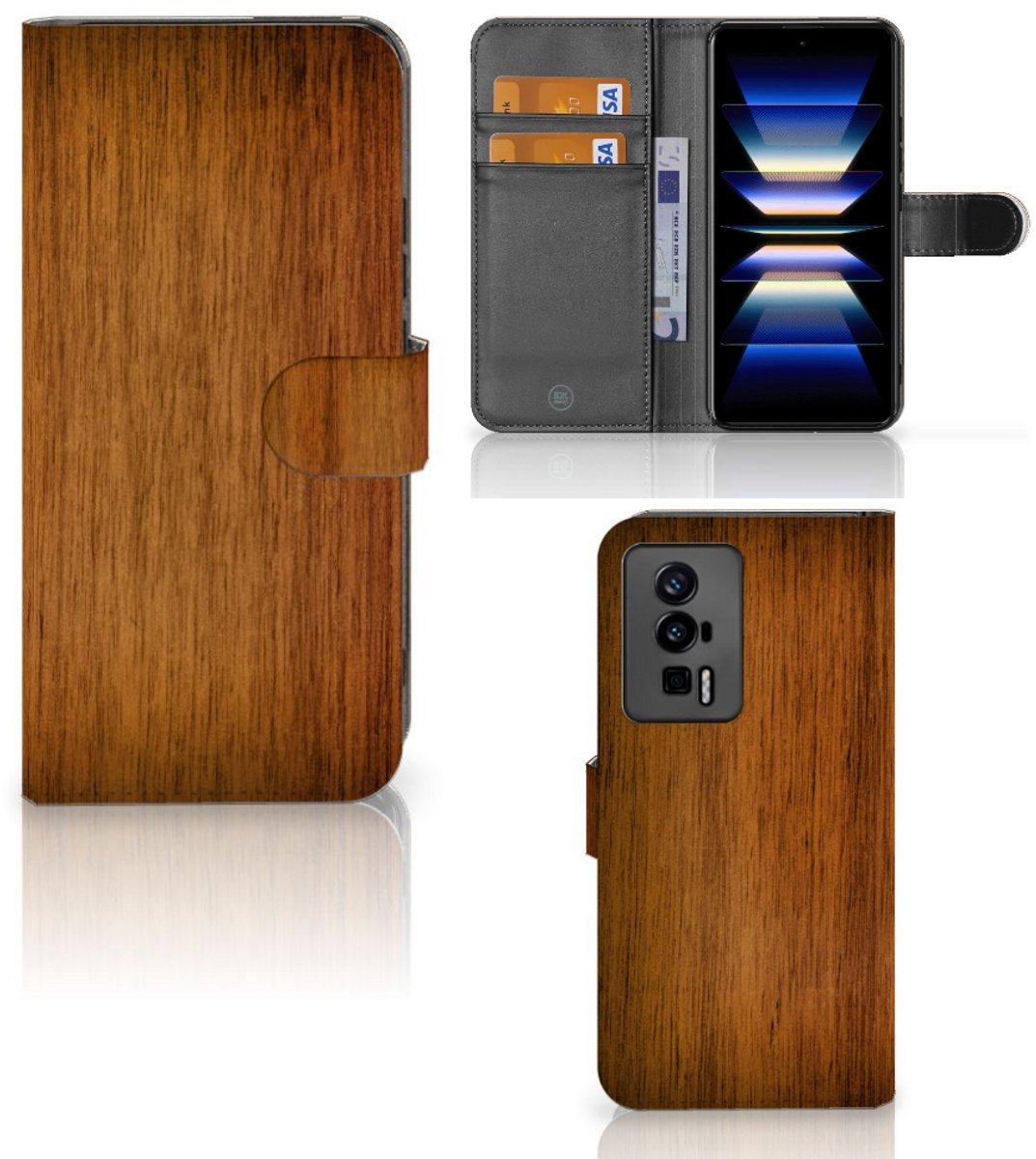 Xiaomi Poco F5 Pro Book Style Case Donker Hout