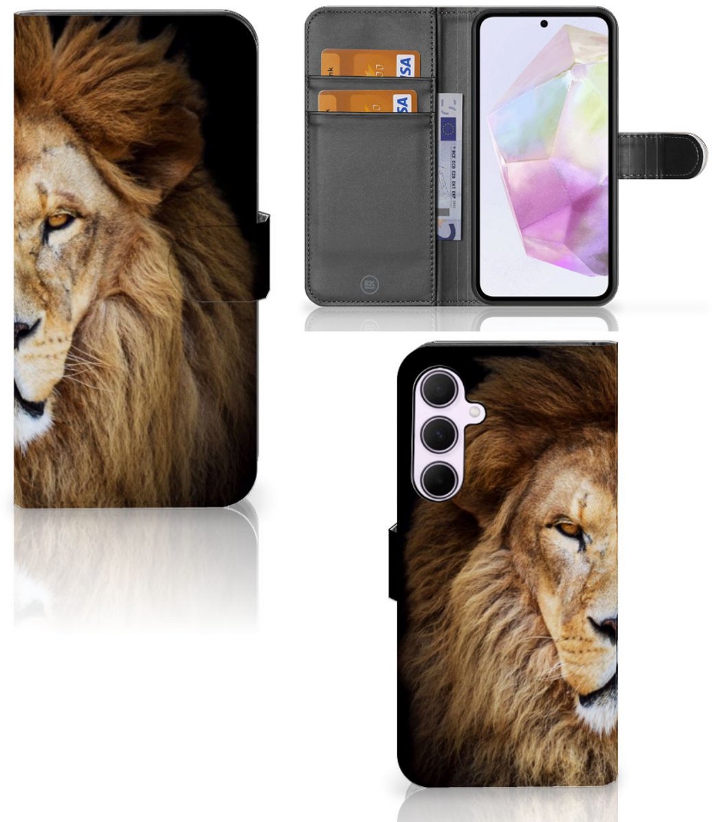 Samsung Galaxy A35 Telefoonhoesje met Pasjes Leeuw