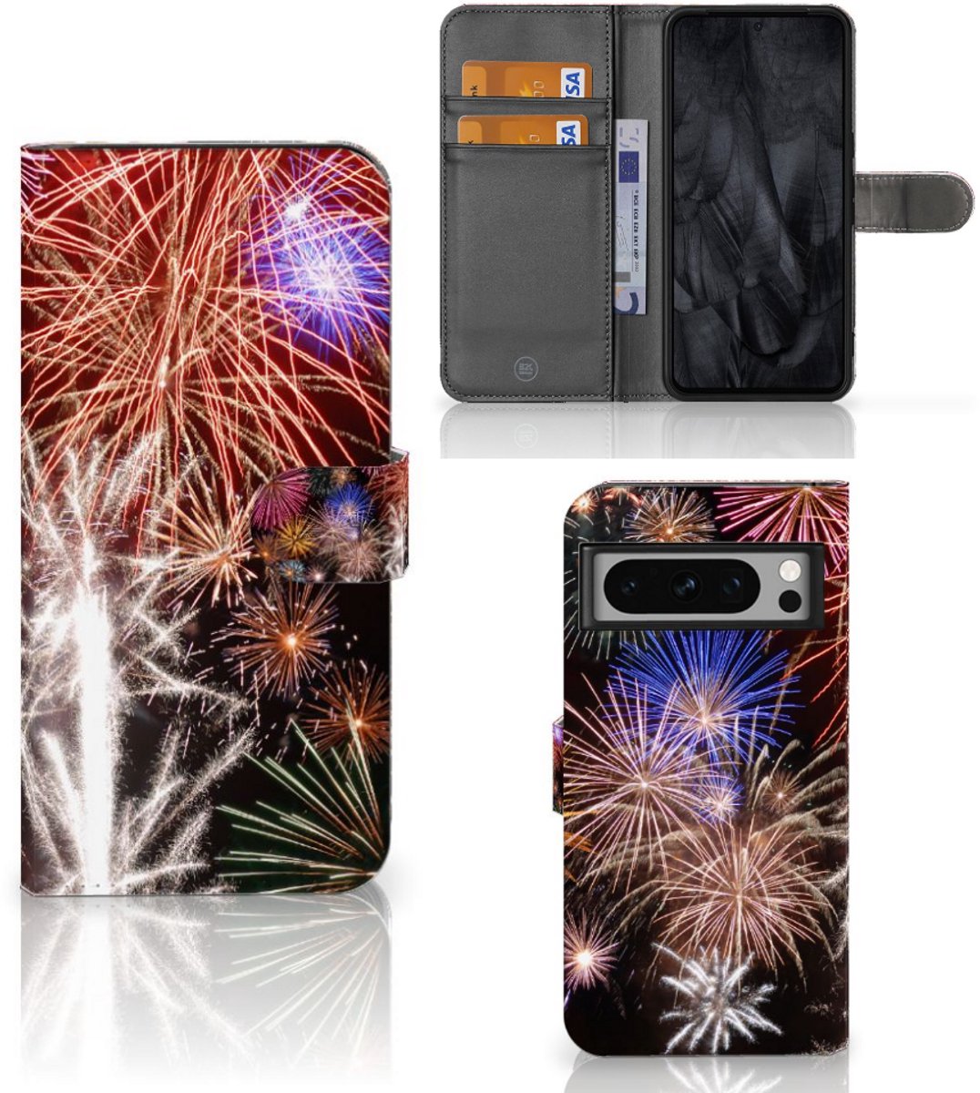 Google Pixel 8 Pro Wallet Case met Pasjes Vuurwerk