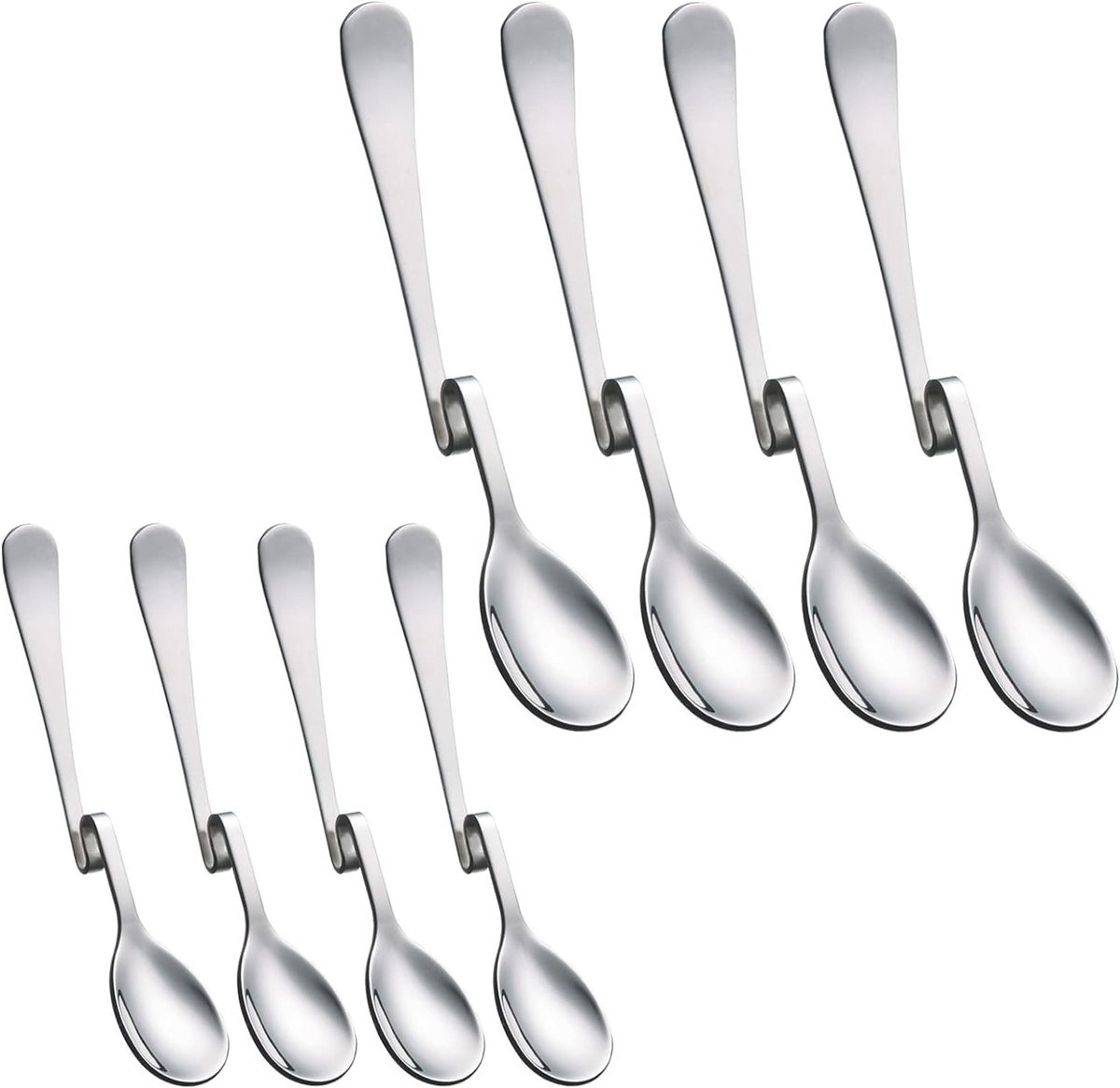 Stainless Steel Lepels voor Latte Macchiato, Koffielepels met Gebogen Handvatten, Ideaal voor Dranken en Honing, Set van 8 Lepels