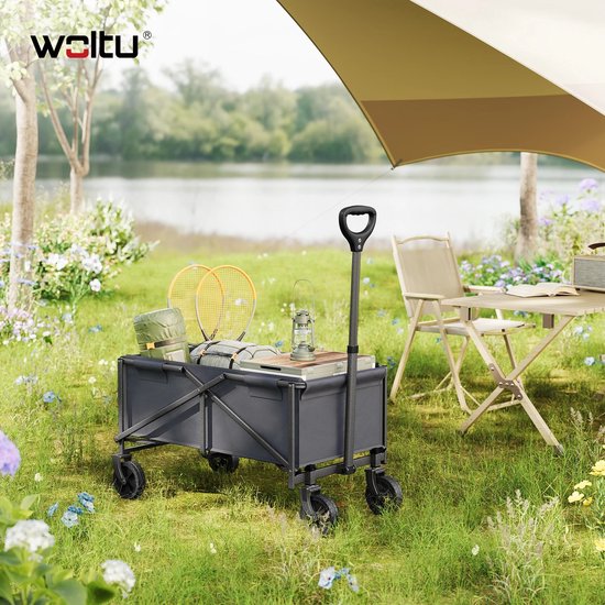 uJOY Opvouwbare bolderkar - Grijs - 360 graden draaibare wielen - Voor camping/strand/boodschappen - 80kg laadvermogen van Merkloos — afbeelding 2