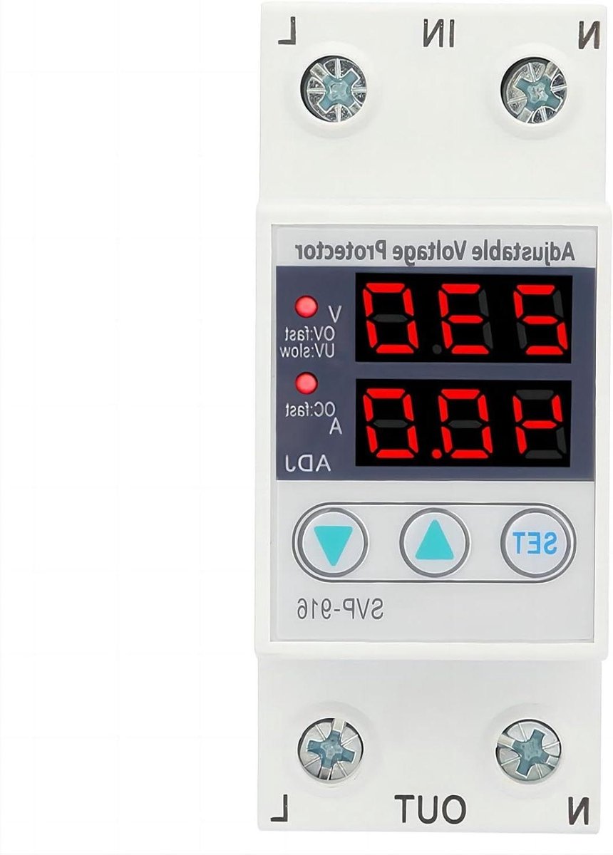 Stroombeveiliging - Overspanningsbeveiliging Relais - Apparaten Beschermen - Automatische Herstel Functie - 230V 63A - Grijs