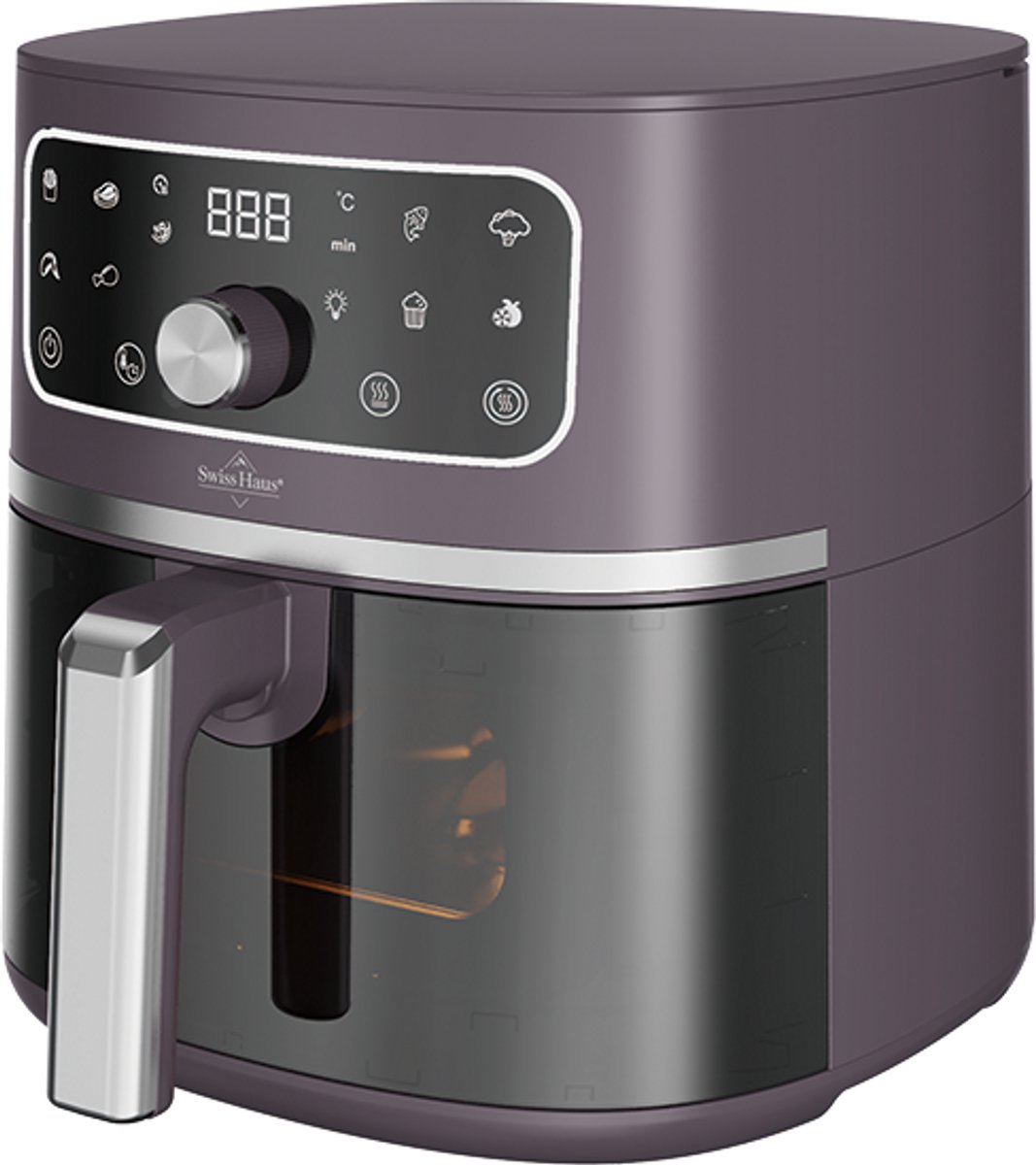 Swiss Haus® AF1805 Airfryer – 4.75L – 1500W – Met Kijkvenster – PFAS-vrij – 8 Programma’s – Digitale Airfryer – Heteluchtfriteuse – Paars
