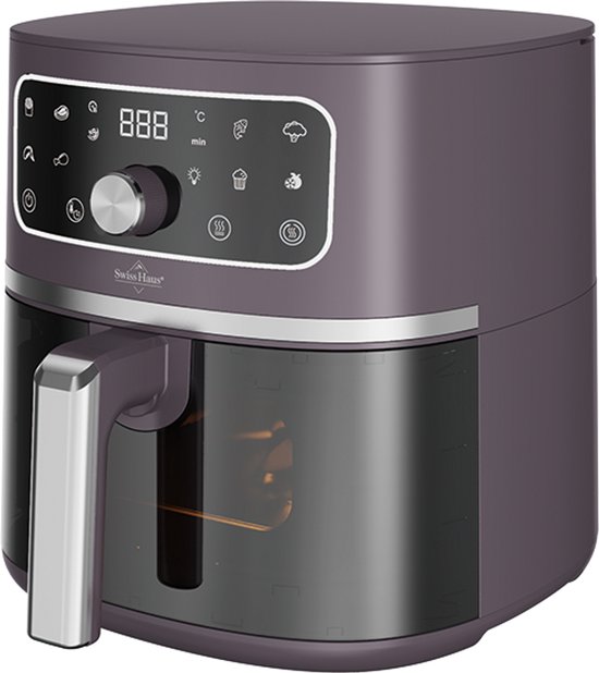 Swiss Haus® AF1805 Airfryer – 4.75L – 1500W – Met Kijkvenster – PFAS-vrij – 8 Programma’s – Digitale Airfryer – Heteluchtfriteuse – Paars