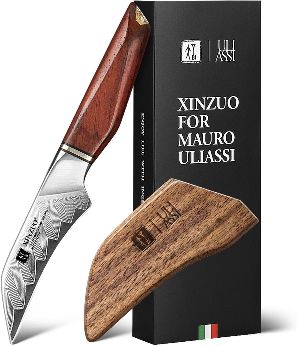 XinZuo x Uliassi – Schilmes Damascus 8 cm – Professioneel Keukenmes – Xing Series – Mauro Uliassi (3-sterren Michelin chef)