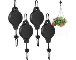 Intrekbare Plantenhangers - 4 stuks - planten katrollen voor het ophangen - eenvoudig omhoog en omlaag te brengen - hangende bloempot - Telescopische haak - Verstelbare hoogte - Voor het ophangen van planten - Stevige plantenhaak - Zwart