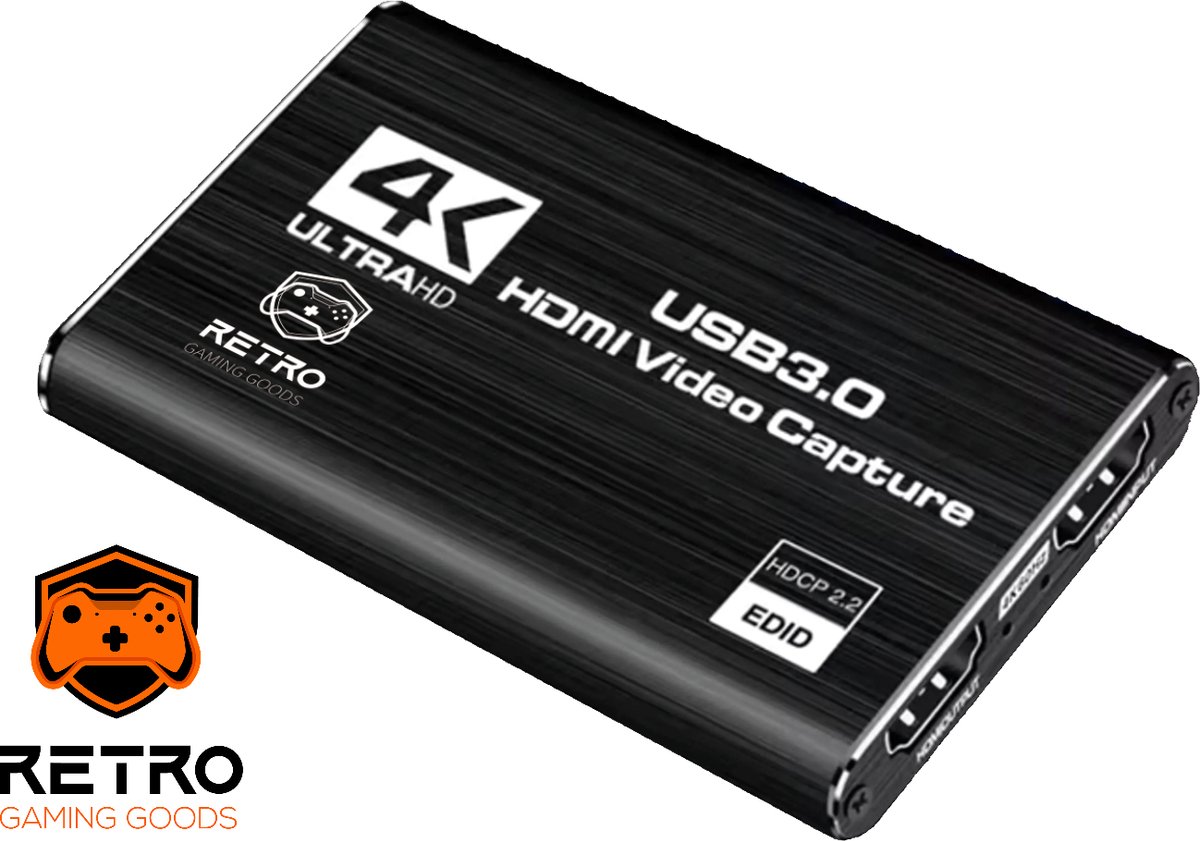 Retro Gaming Goods® - Game Capture - Video Capture Card - 4K HDMI - Inclusief USB C Adapter