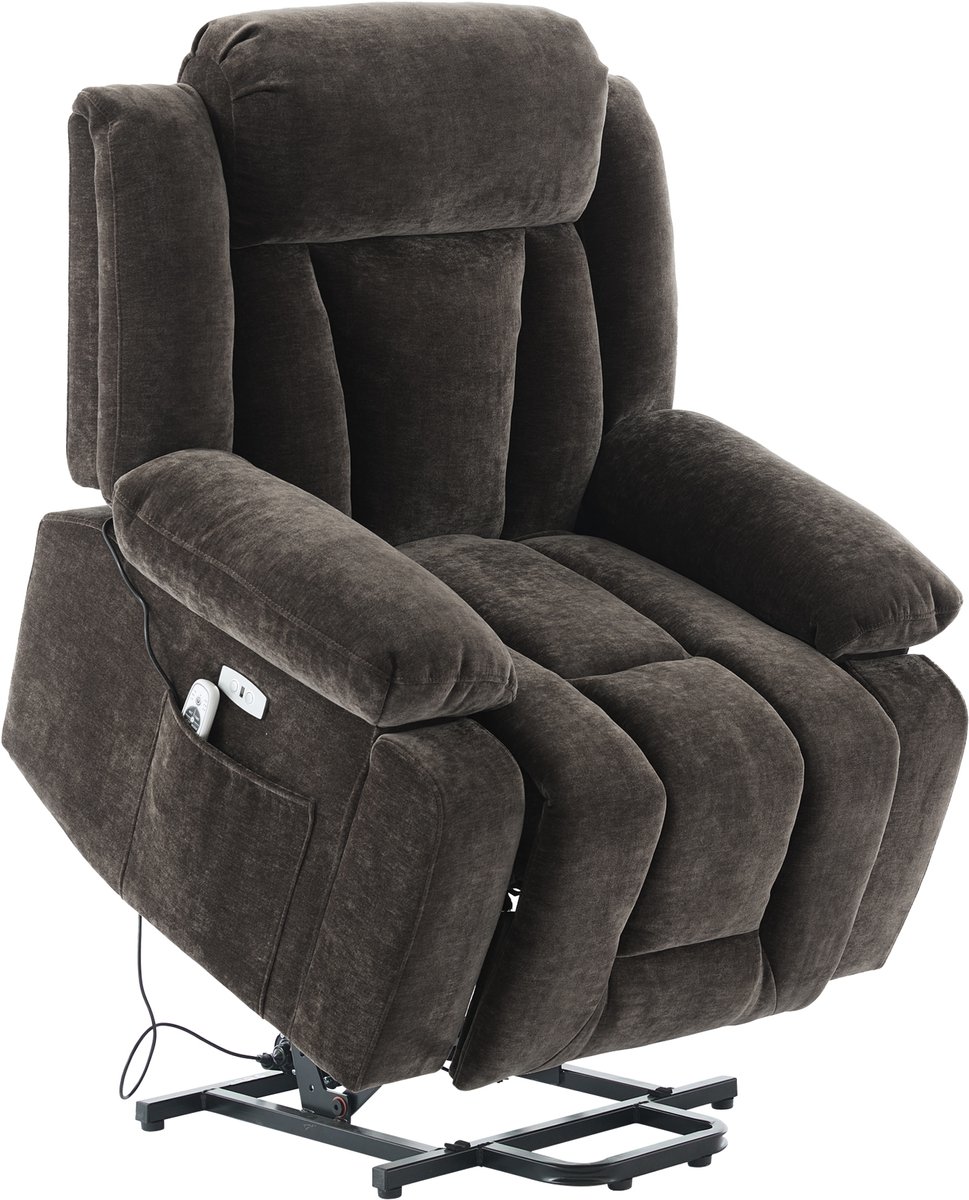 YYchan Relaxfauteuil - Massage en Verwarming - Elektrische Sta-op Stoel - 8 -Punts Massage & USB - 95x94x107 cm - Bruin