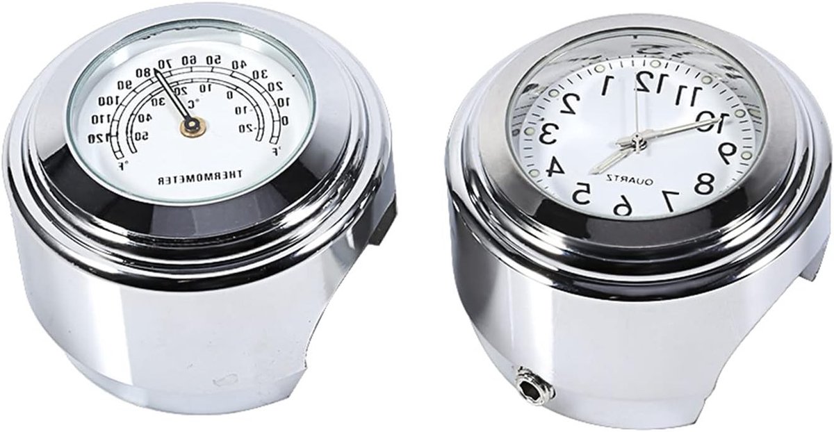 Motorfiets Horloge voor Stuurmontage, 7/8 Inch Stuurklokken met Thermometer en Temperatuurweergave, Wit - Perfecte Accessoire voor Motorrijders