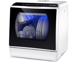 AIRMSEN Mini Vaatwasser - Vrijstaand - Watertank 5L - 5+1 Programma's - 4 Couverts - 42.5 cm - Zwart/Wit