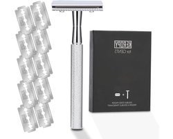 Double Edge Safety Razor With 10 Premium Stainless Steel Reusable Single Blade Razor Blades For Men and Women, Smooth Wet Shaving Experience, Matt Silver