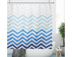 YISURE Douchegordijn van textiel textiel, wasbaar kleurverloop, van blauw naar wit, chevron badgordijn voor badkamer en badkuip, breedte 220 x hoogte 220 cm