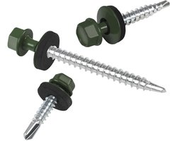 PAROTEC Trapeziumplatschroeven, zelfborende en zelftappende schroeven met EPDM-afdichtring, zeshoekige kop, 4,8 mm x 35 mm, RAL 6020 Groen, 250 stuks