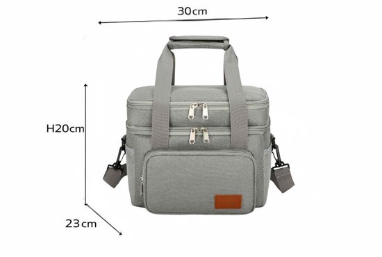 Ceruzo Koeltas 14L – Geïsoleerde Lunchtas – Dubbel Compartiment – Grijs-23 x 20 x 30 cm — afbeelding 2