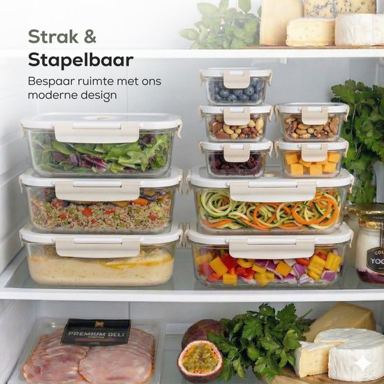 Boîtes de conservation en verre Élanor avec pompe à vide – Étanche et hermétique - Verre borosilicaté - Boîtes de préparation de repas - 5x plus frais grâce au couvercle sous vide - Set de 10 pièces Boîtes de congélation
