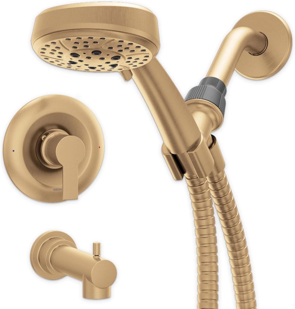 Moen Meena Bronzed Gold Single Handle Moderne Douchekraan met Handdouche en Tub Uitloop vo