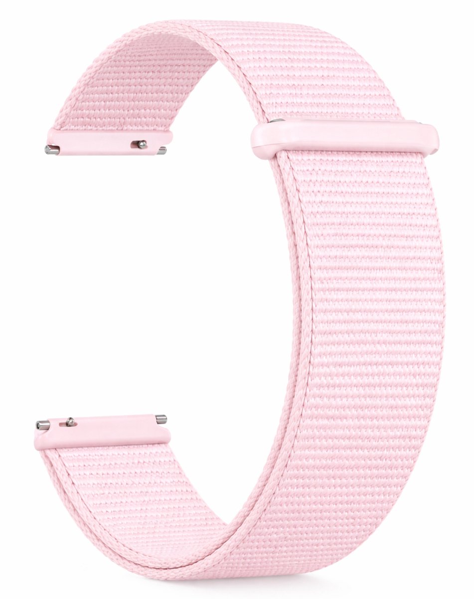 Kiraal - Premium Luxe Nylon Horlogebandje - Ademend Geweven Nylon - 20mm - Roze - Smartwatch bandje - Universeel