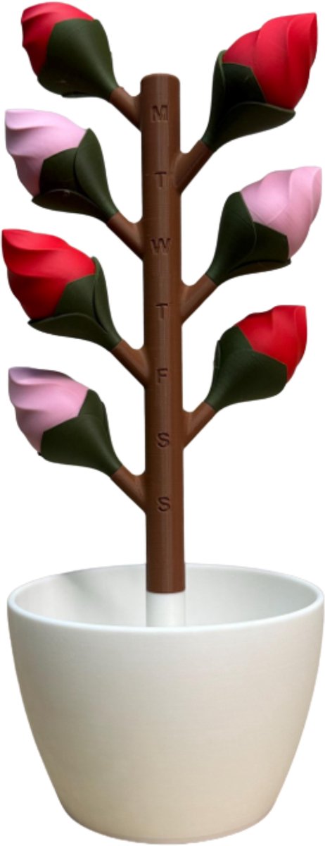 Pillendoos 7 Dagen – Bloem Design Medicijndoosje met Magnetische Bloemblaadjes (Rood - Roze)