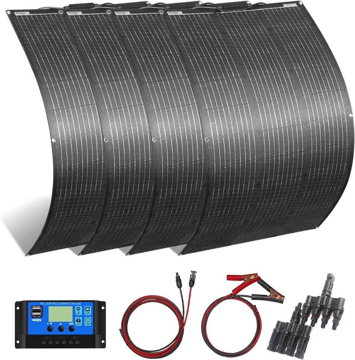 Flexibel Zonnepaneel Kit - ETFE Paneel Set - Camper Energie Opwekken - Zelfreinigend Oppervlak - 400W - Zwart